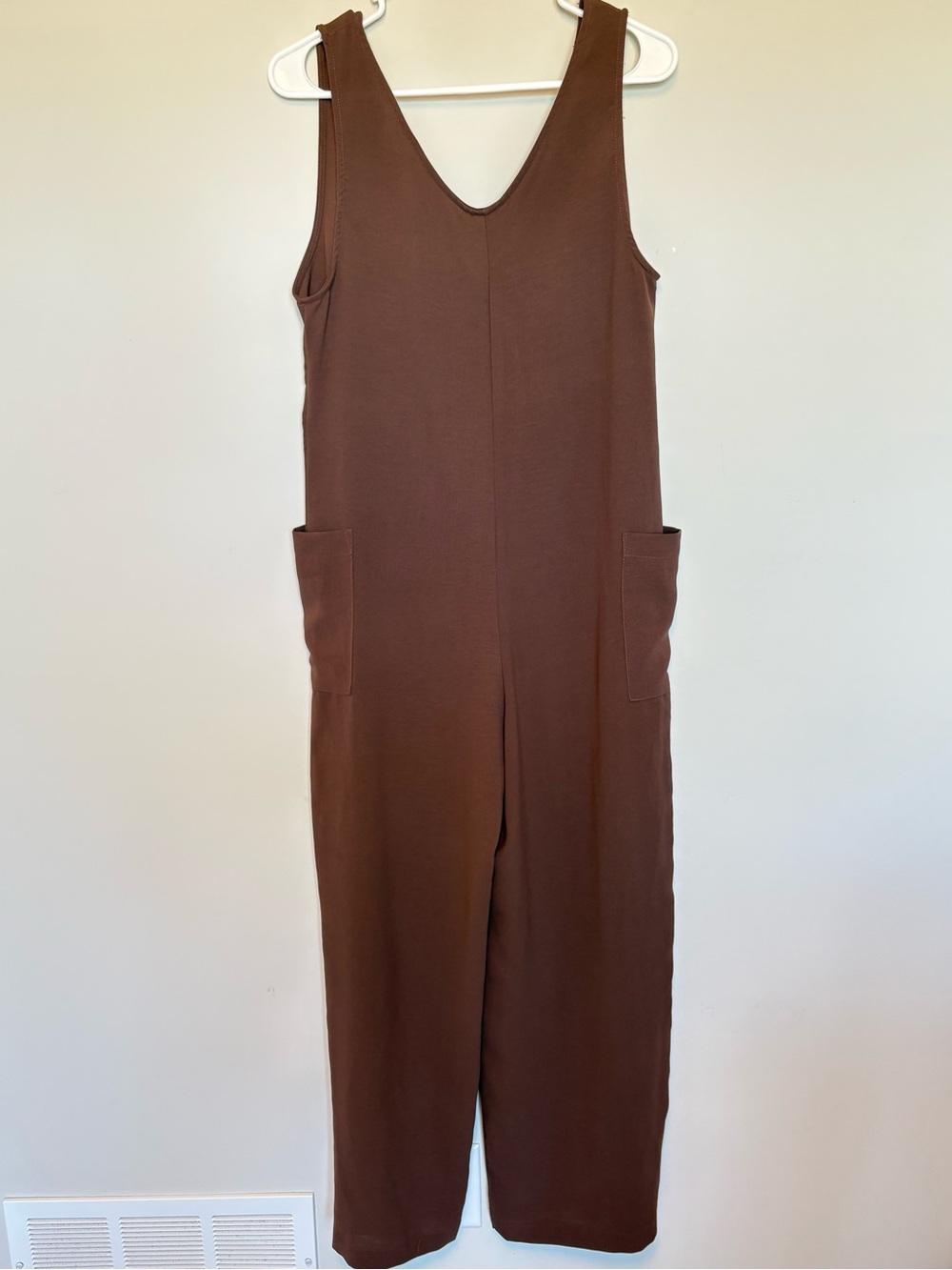 Sleeveless Brown Jumpsuit Wide Leg Lounge Romper Pockets Size Medium M
